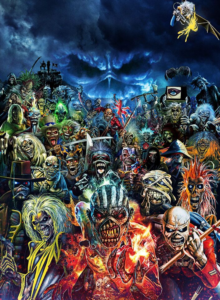 collage de distintas versiones de Eddie la mascota de Iron Maiden inspirado en sus portadas más famosas