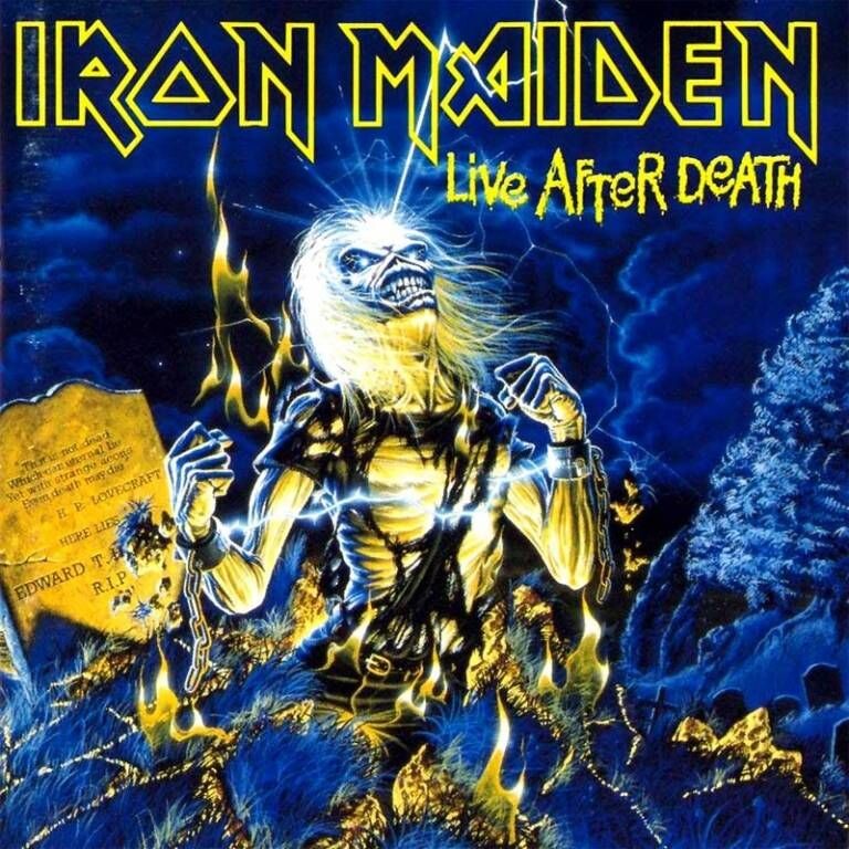 Eddie resucitando de su tumba en la portada del álbum en directo Live After Death (1985) de Iron Maiden.