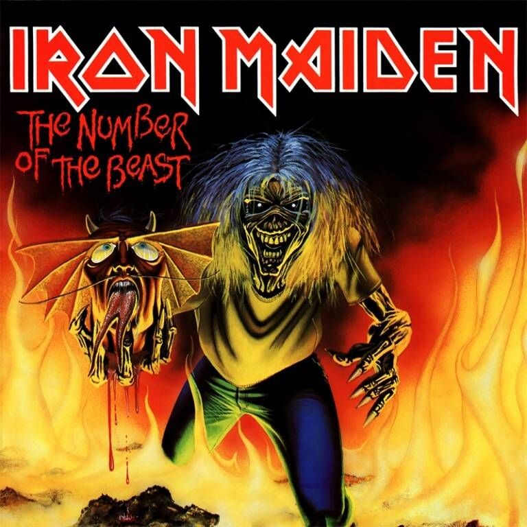 Eddie the Head controlando al demonio en la portada del álbum The Number of the Beast (1982) de Iron Maiden.